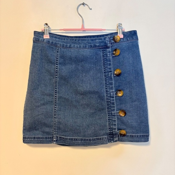 Free People Little Daisies Button Front Jean Mini Skirt Medium Blue Womens US 8 - Picture 4 of 6